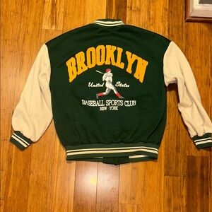 Green and White Striped Collar Jacket